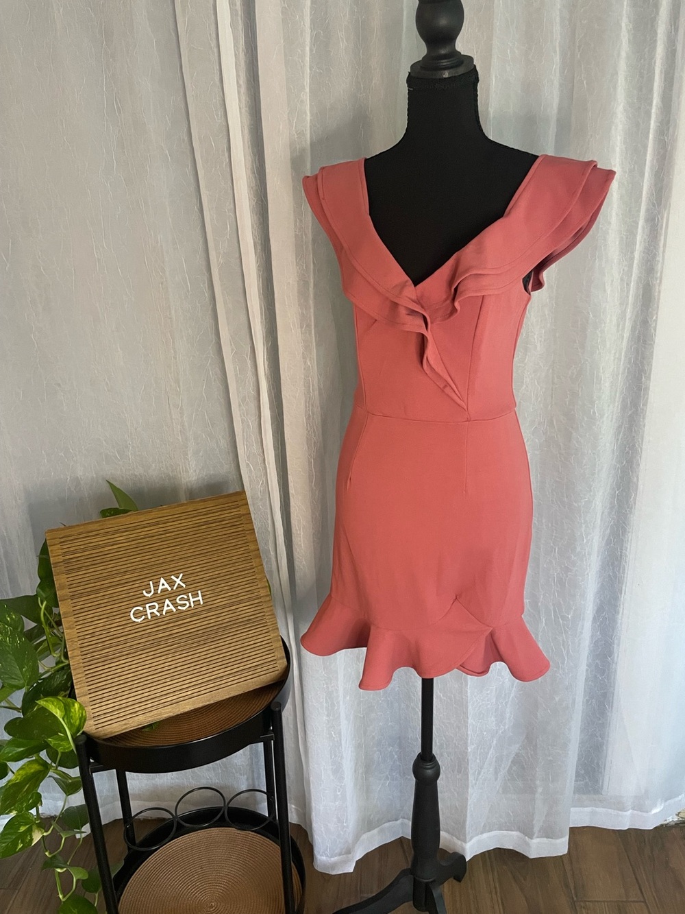 Hello Molly Coral Pink Ruffle V-Neck Mini Dress